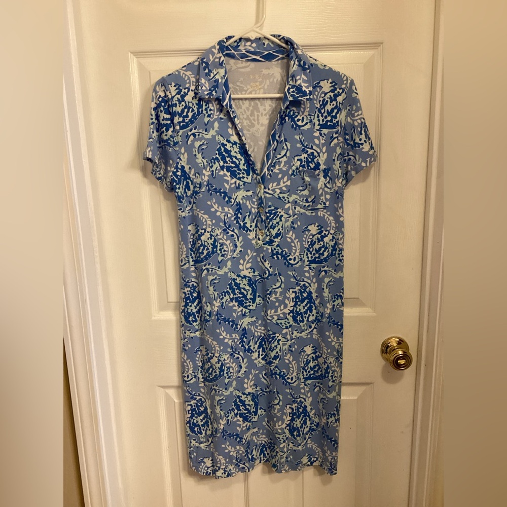 Lilly Pulitzer Blue Floral Collared Midi Dress